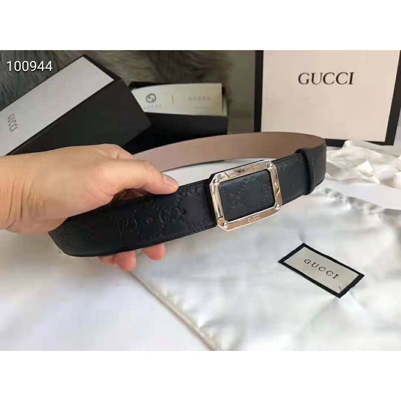 G*u*i unisex G*u*i signature leather belt rectangular buckle 4 cm width-black