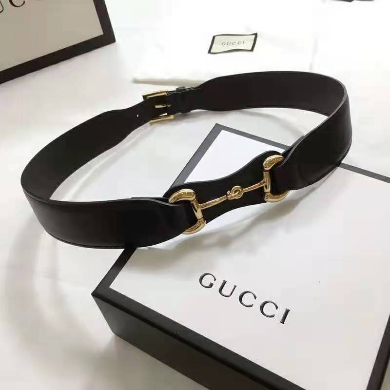 G*u*i unisex leather belt with horsebit 4 cm width black smooth leather