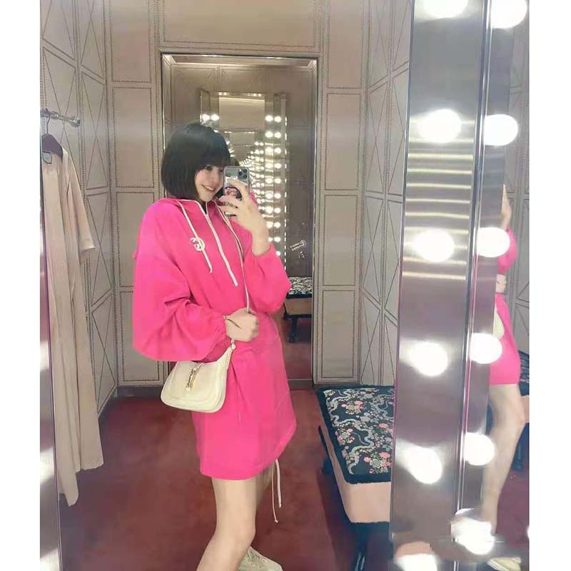 G*u*i women polyester jersey hooded sweatshirt interlocking g fixed hood-pink