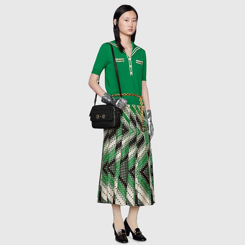 G*u*i women wool polo shirt with contrast trim front pockets button-through placket