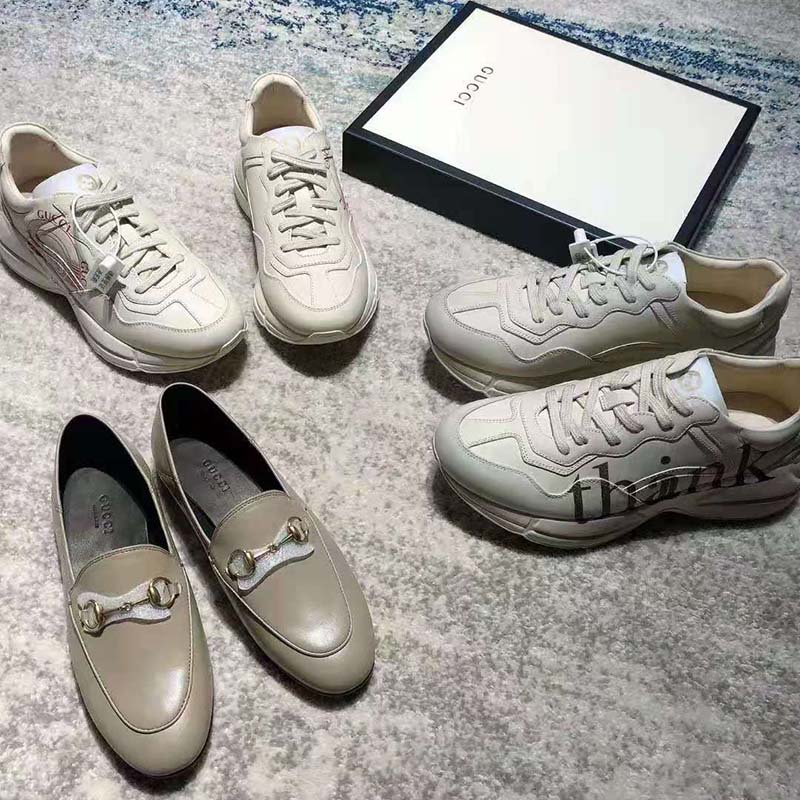 G*u*i gg men’s think thank print rhyton sneaker ivory leather