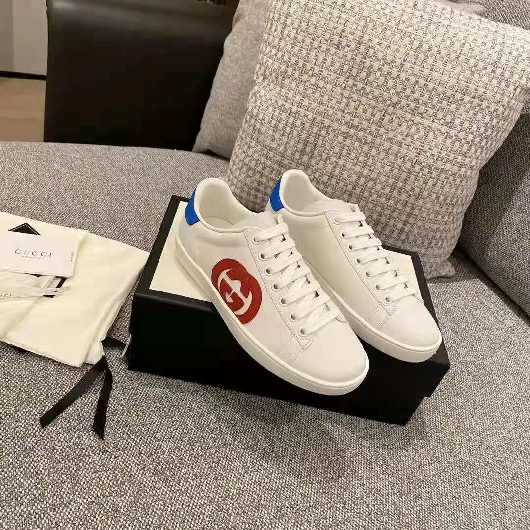 G*u*i gg unisex ace sneaker with interlocking g white leather 1.5 cm heel