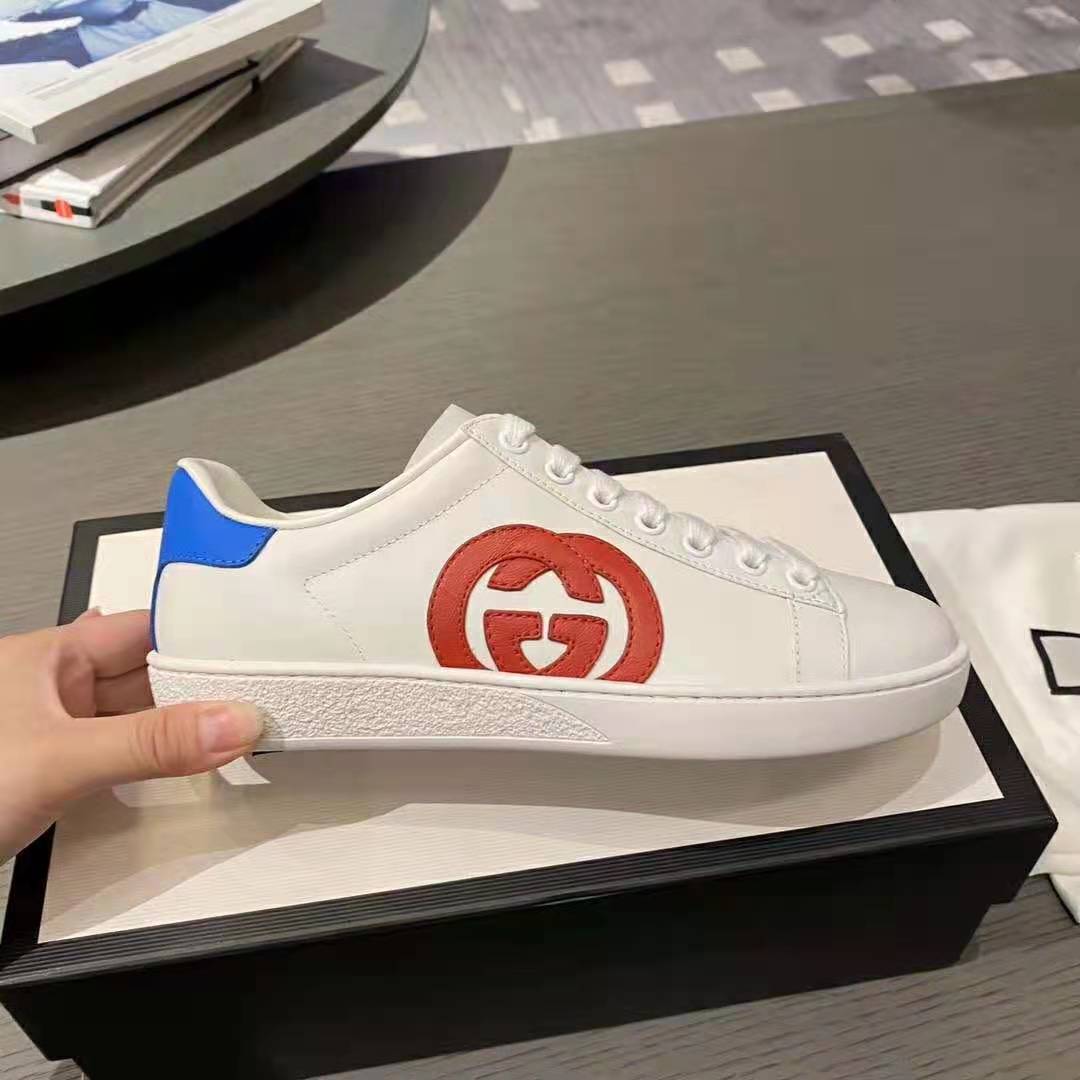 G*u*i gg unisex ace sneaker with interlocking g white leather 1.5 cm heel