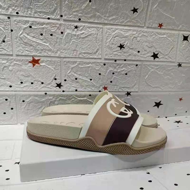 G*u*i gg unisex interlocking g slide sandal beige ebony interlocking g striped rubber