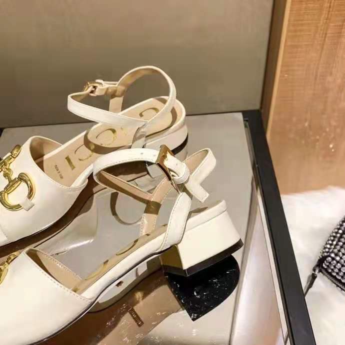 G*u*i gg women’s sandal with horsebit white leather ankle buckle closure