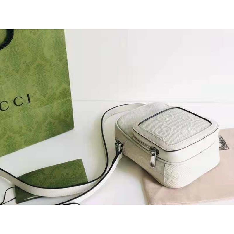 G*u*i gg unisex embossed mini bag white leather cotton linen