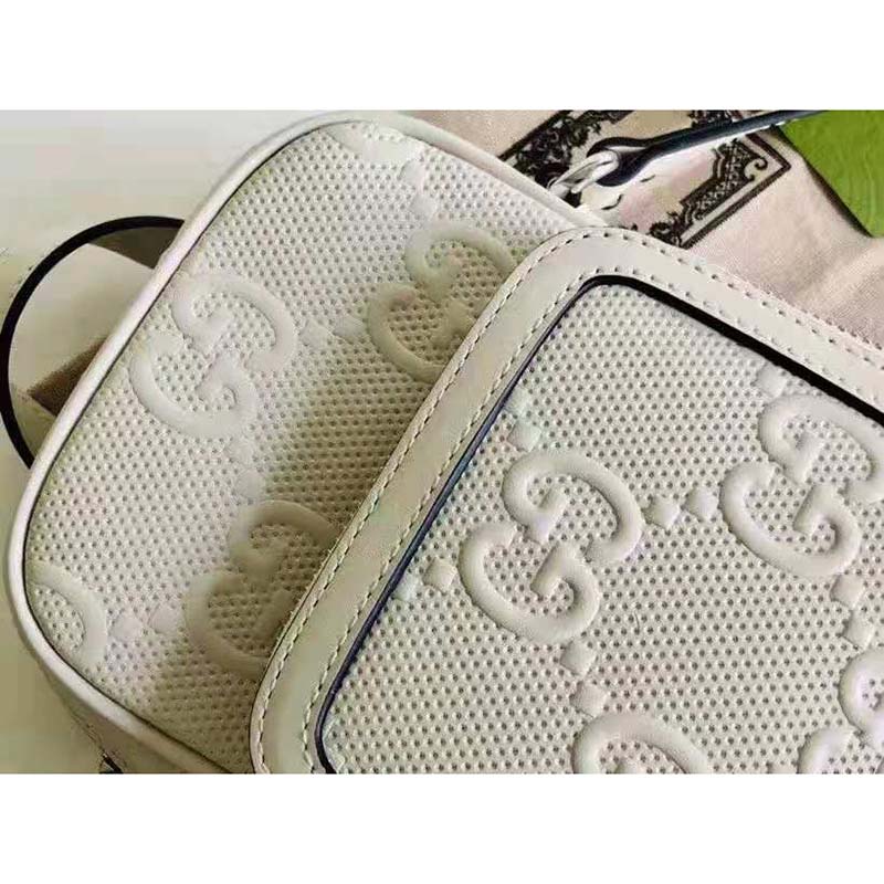 G*u*i gg unisex embossed mini bag white leather cotton linen