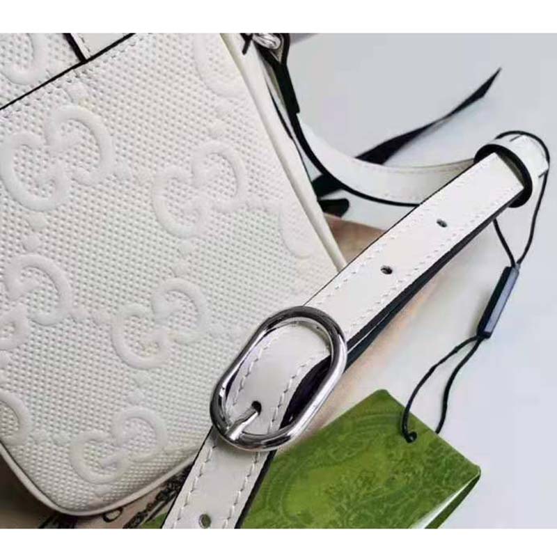 G*u*i gg unisex embossed mini bag white leather cotton linen