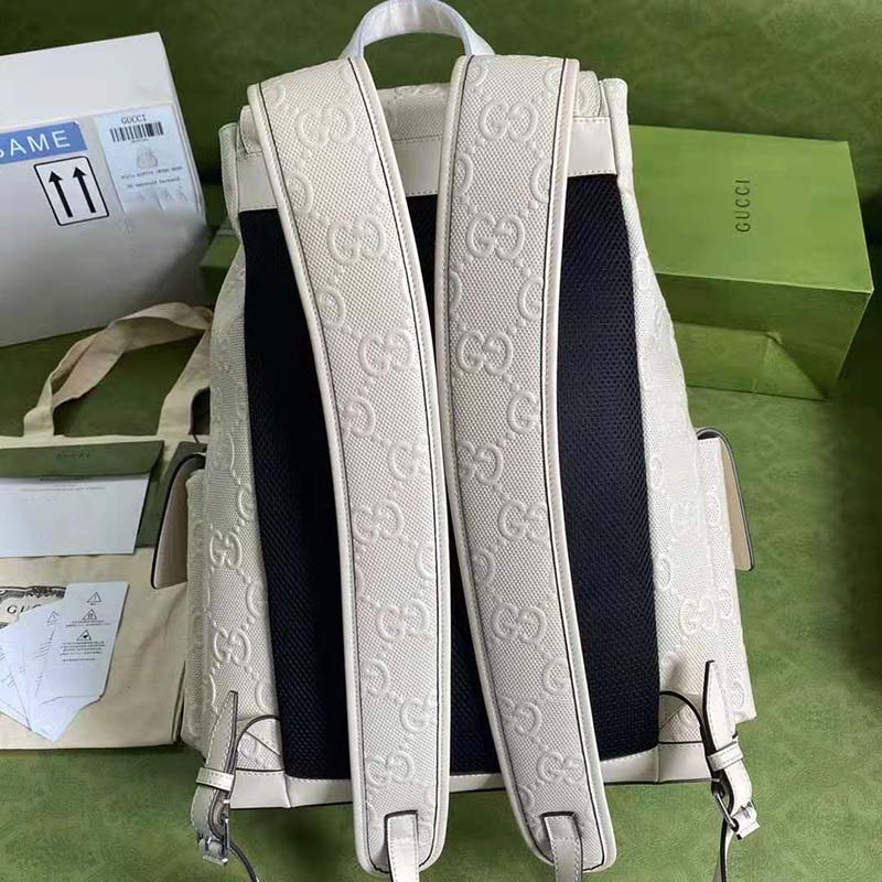 G*u*i gg unisex gg embossed backpack white gg embossed leather
