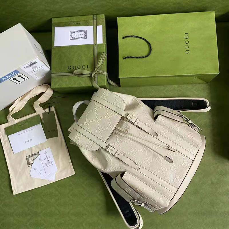 G*u*i gg unisex gg embossed backpack white gg embossed leather