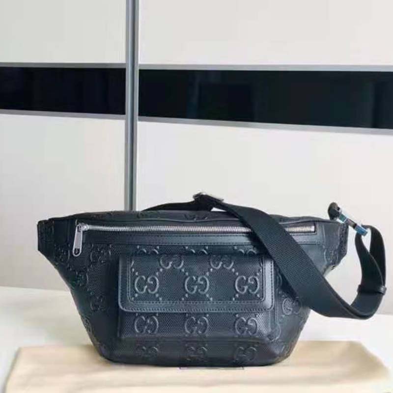 G*u*i gg unisex white embossed belt bag tonal leather