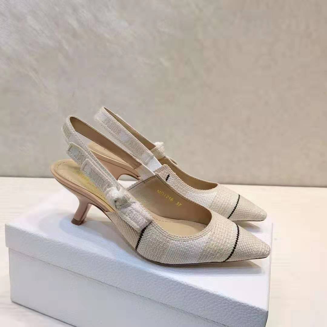 Dior Women Shoes J’Adior Slingback Pump Two-Tone Embroidered Cotton Ribbon Flat Bow