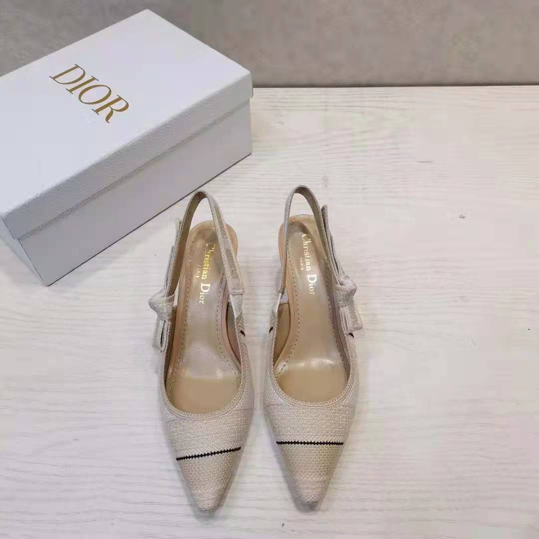 Dior Women Shoes J’Adior Slingback Pump Two-Tone Embroidered Cotton Ribbon Flat Bow