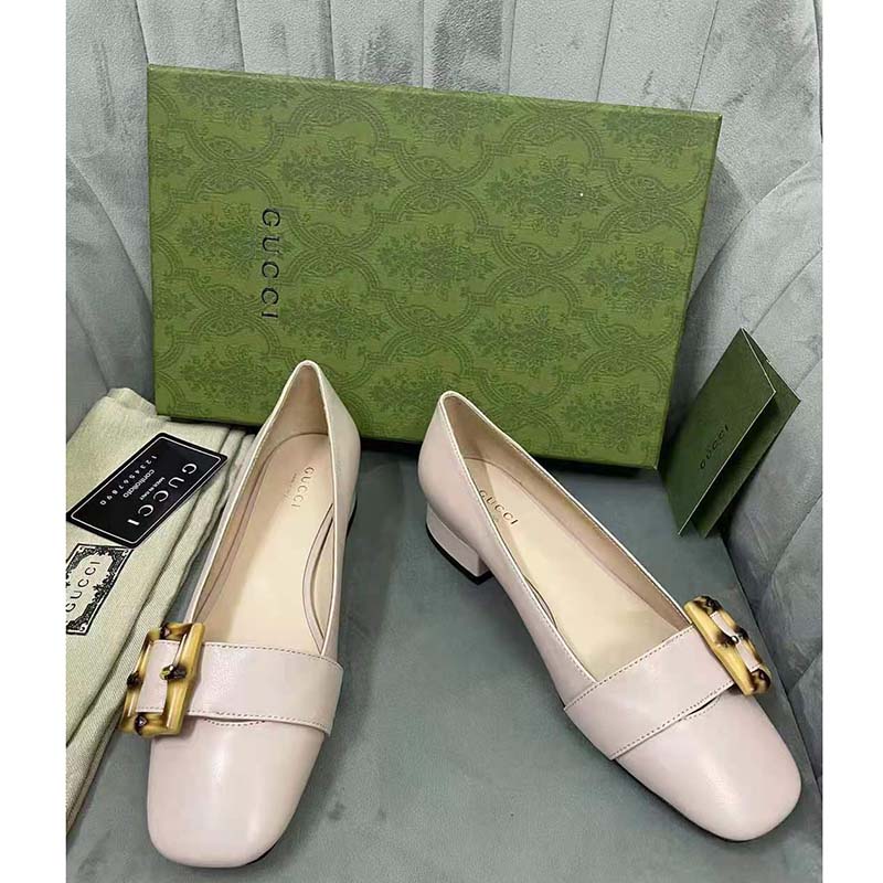 G*u*i gg women ballet flat with bamboo buckle white leather