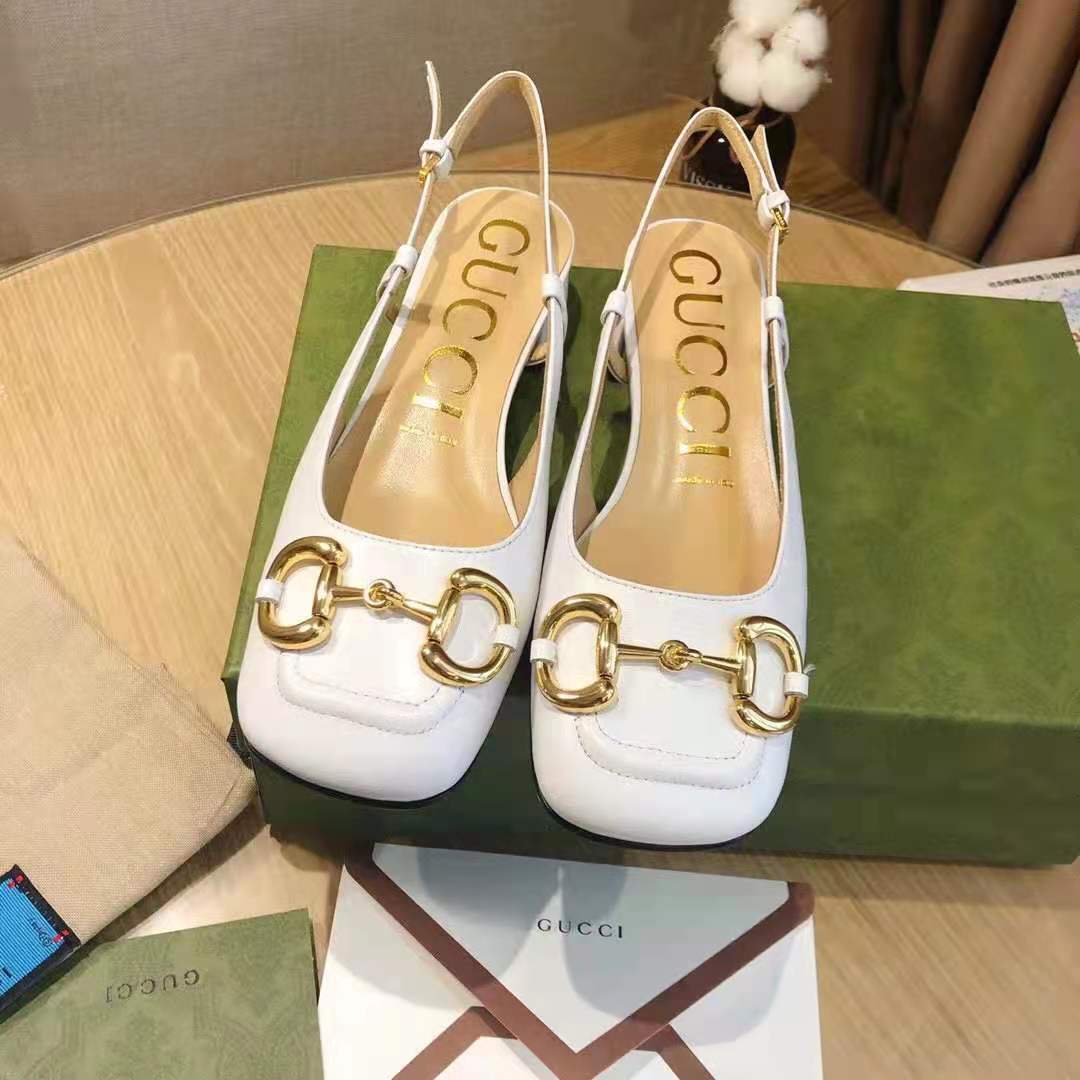 G*u*i gg women mid-heel slingback with horsebit python print leather white