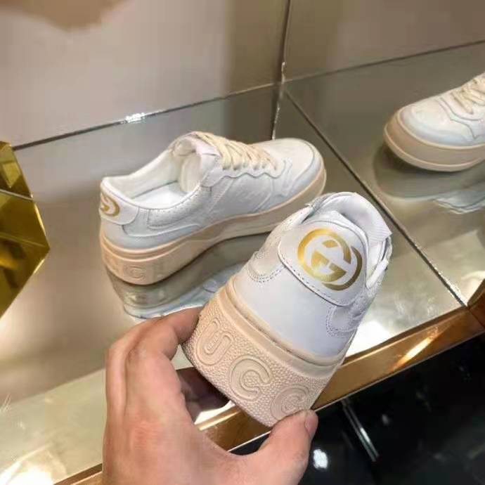 G*u*i gg unisex gg embossed sneaker white gg embossed leather with smooth leather