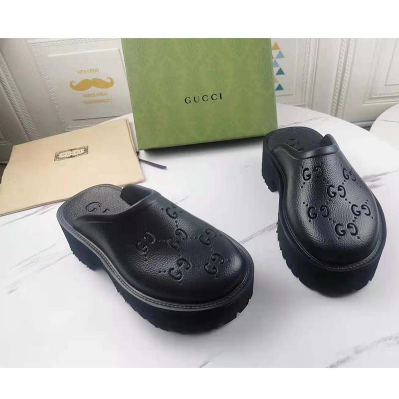G*u*i gg unisex slip on sandal black double g rubber outsole
