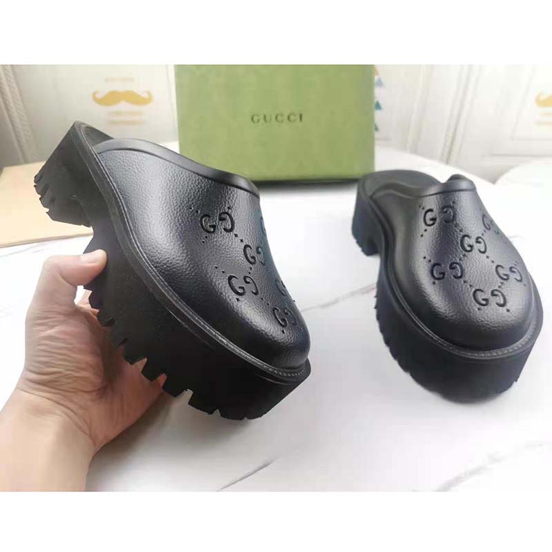 G*u*i gg unisex slip on sandal black double g rubber outsole