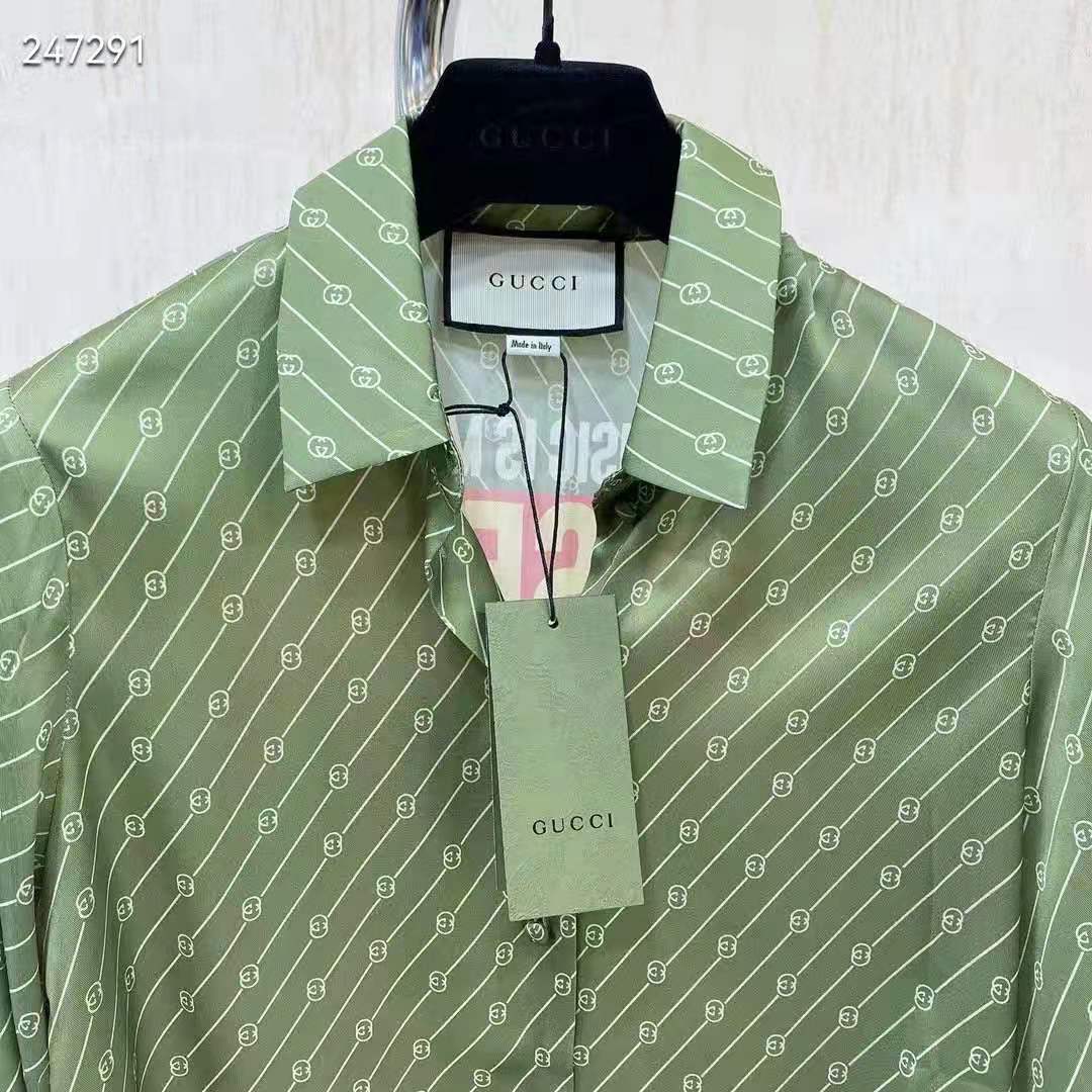 G*u*i gg women G*u*i 100 two-piece set green silk interlocking g