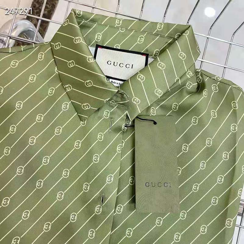G*u*i gg women G*u*i 100 two-piece set green silk interlocking g