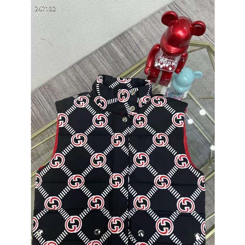 G*u*i gg women interlocking g down padded vest black red nylon