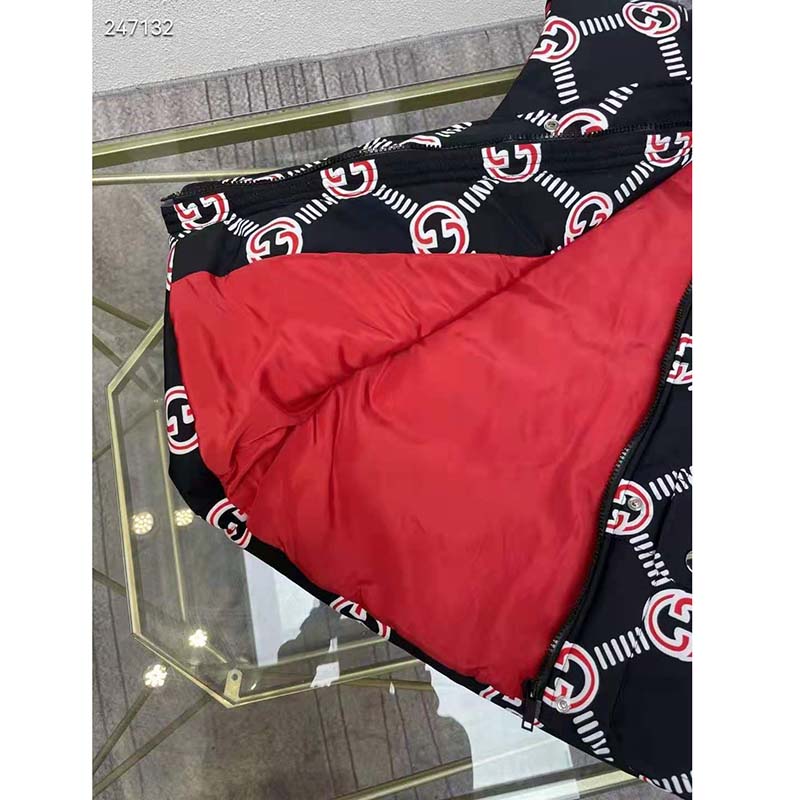 G*u*i gg women interlocking g down padded vest black red nylon