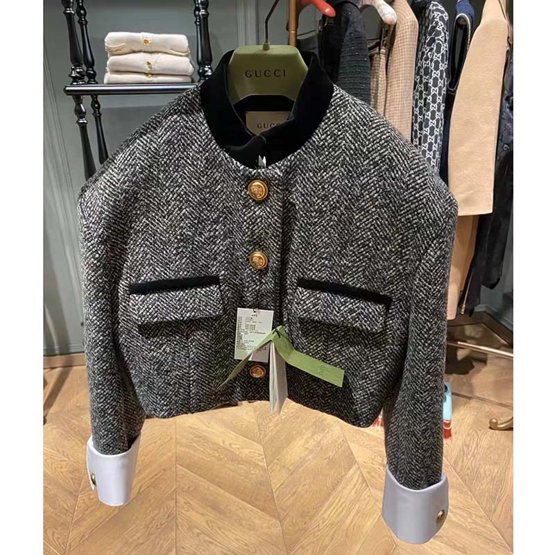 G*u*i women gg check tweed jacket with double g buttons