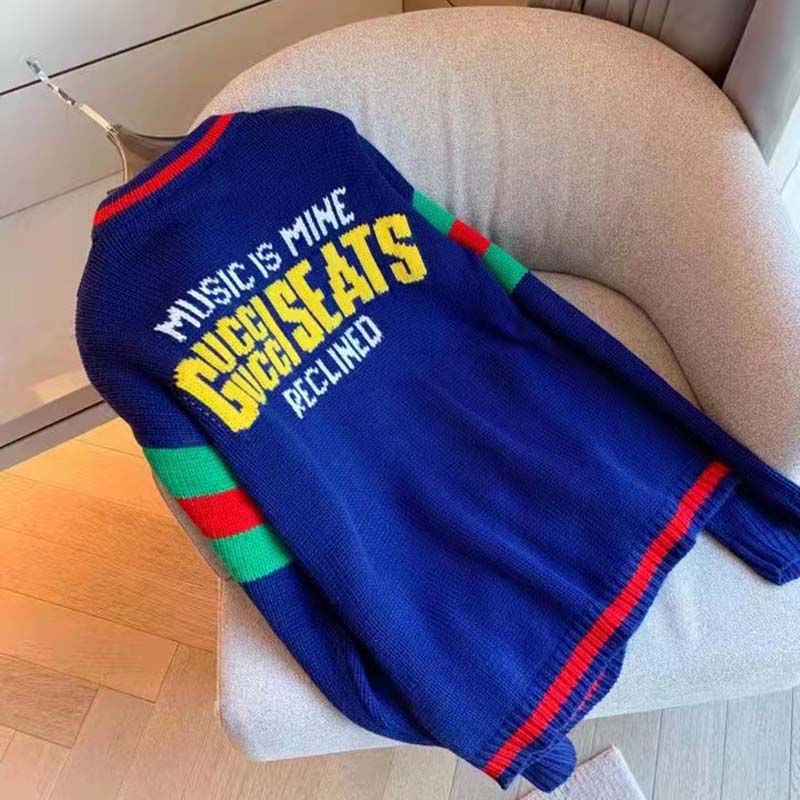 G*u*i women G*u*i 100 wool cardigan blue wool green red v-neck
