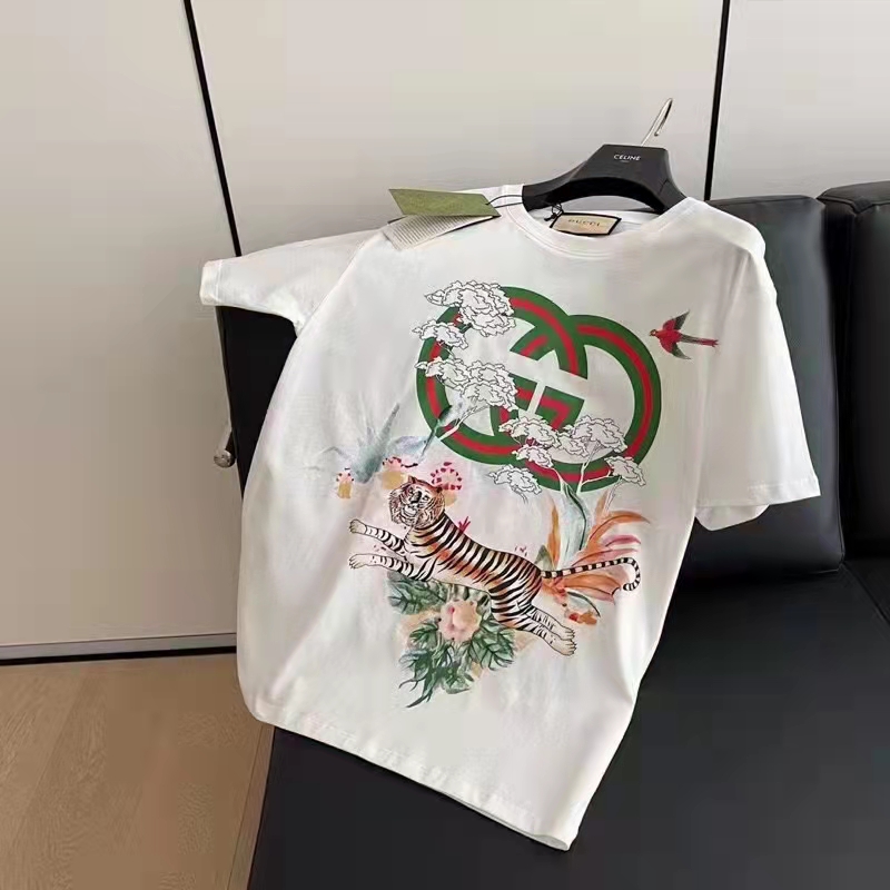 G*u*i gg men tiger flower interlocking g t-shirt off-white cotton jersey crewneck oversize fit