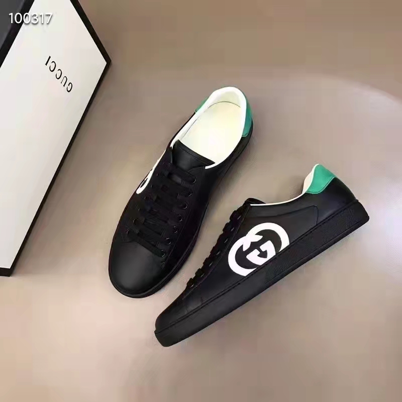 G*u*i gg unisex ace sneaker interlocking g black leather 1.5 cm heel