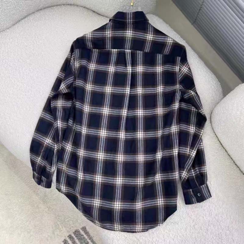 G*u*i men check wool shirt blue yellow check leather interlocking g tag