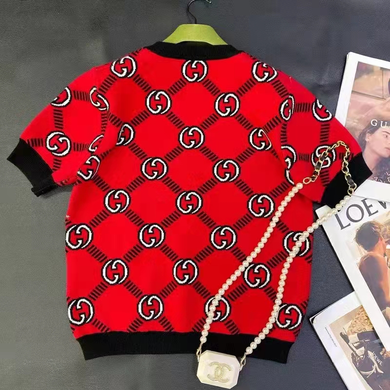 G*u*i women gg reversible interlocking g wool sweater crewneck short sleeves