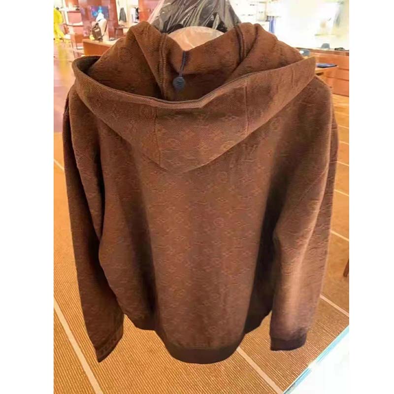 Louis Vuitton LV Men Monogram Hoodie Wool Polyester Brown Slightly Loose Fit