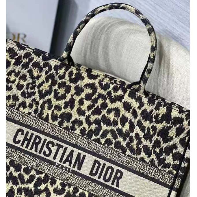 Dior Unisex CD Large Dior Book Tote Beige Multicolor Mizza Embroidery