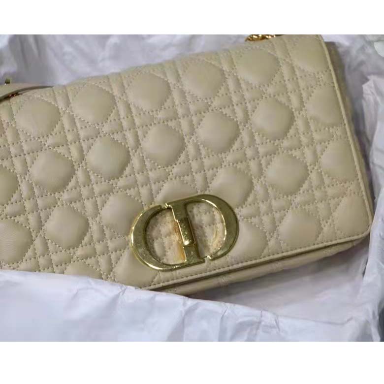 Dior Women CD Large Dior Caro Bag Beige Supple Cannage Calfskin