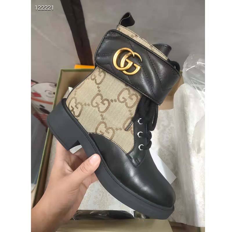 G*u*i gg women’s ankle boot double g beige ebony maxi gg canvas