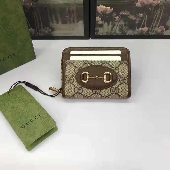 G*u*i unisex 1955 horsebit card case wallet beige ebony gg supreme canvas