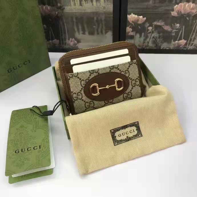 G*u*i unisex 1955 horsebit card case wallet beige ebony gg supreme canvas