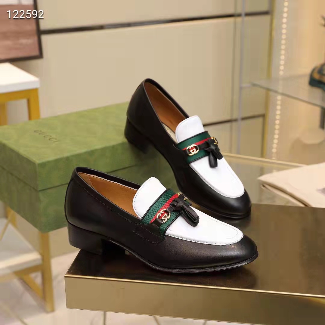 G*u*i unisex gg loafer web interlocking g white black leather green red web
