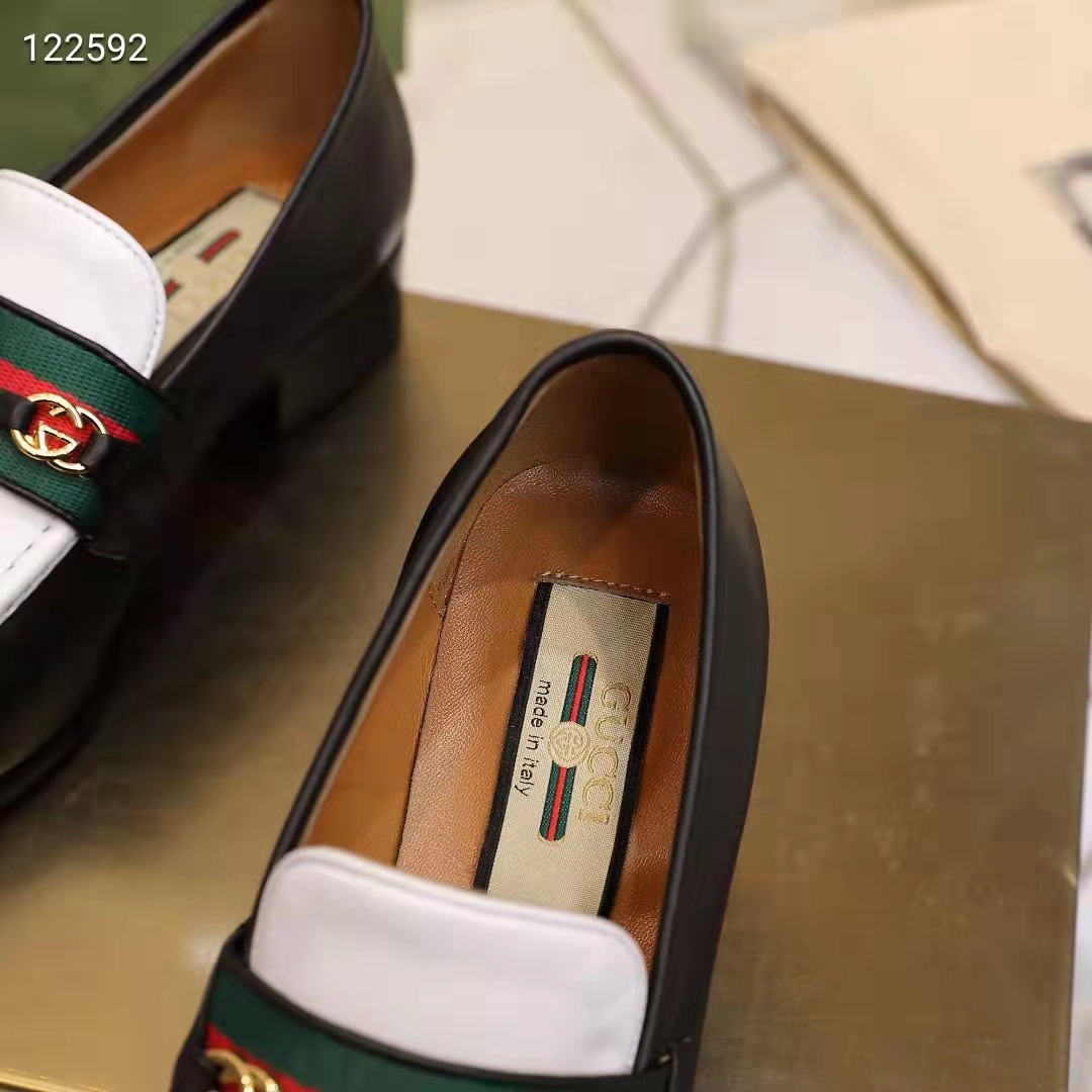 G*u*i unisex gg loafer web interlocking g white black leather green red web