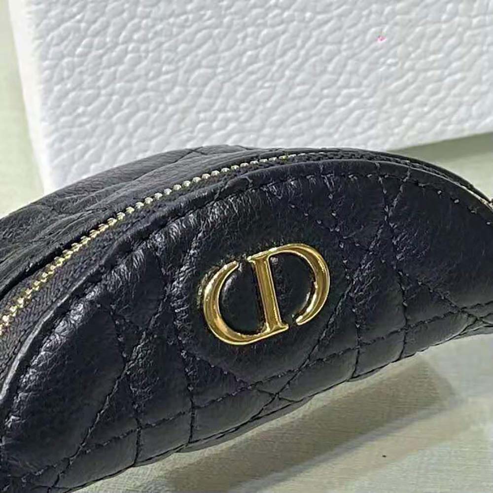 Dior Women Detachable Dior Caro Half-Moon Coin Purse-Black