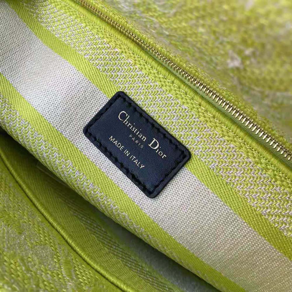 Dior Women Medium Lady D-lite Bag Lime Toile De Jouy Reverse Embroidery