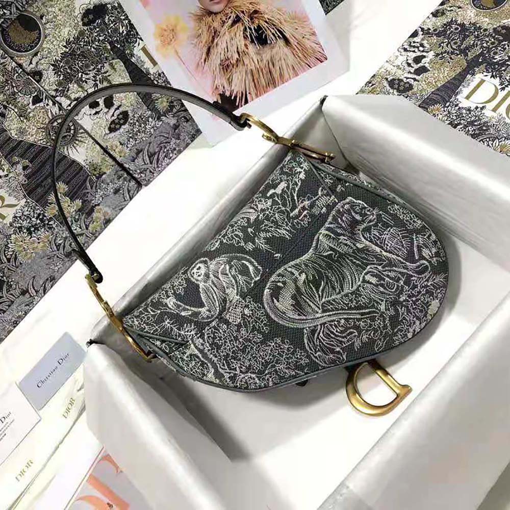 Dior Women Saddle Bag Toile DE Jouy Reverse Jacquard-Silver