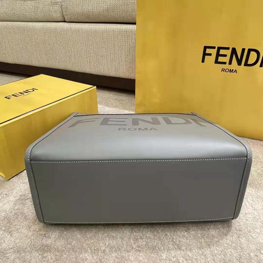 Fendi Women Sunshine Medium Leather Shopper-Grey