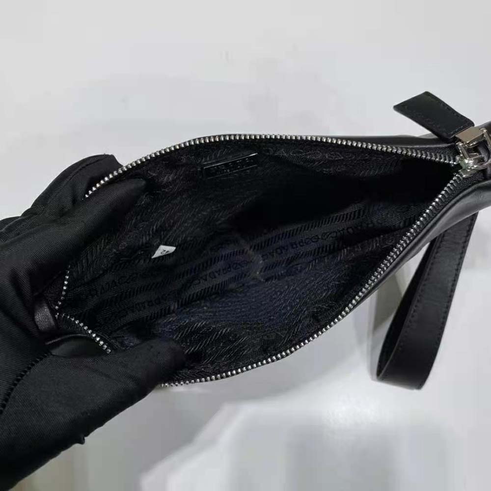 Prada Women Leather Triangle Leather Pouch-Black