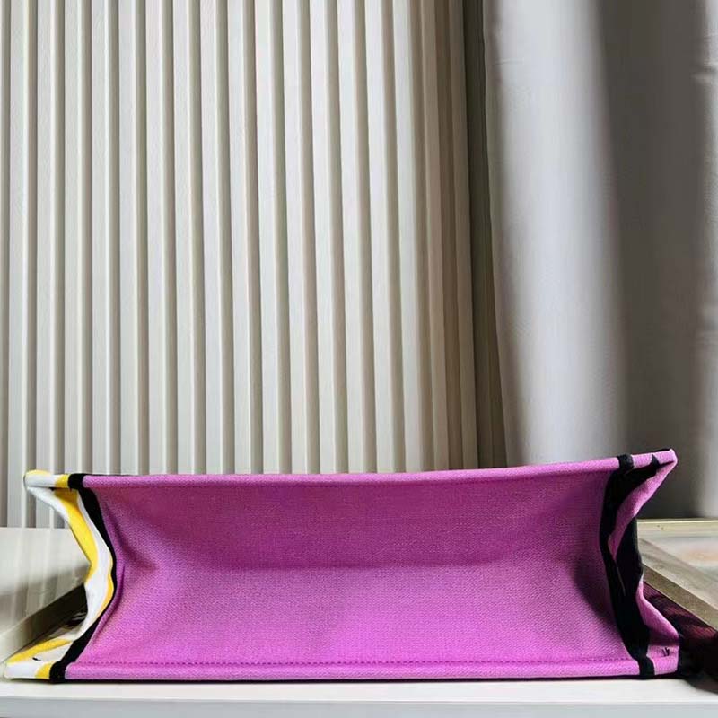 Dior Unisex CD Large Book Tote Yellow Pink D-Jungle Pop Embroidery