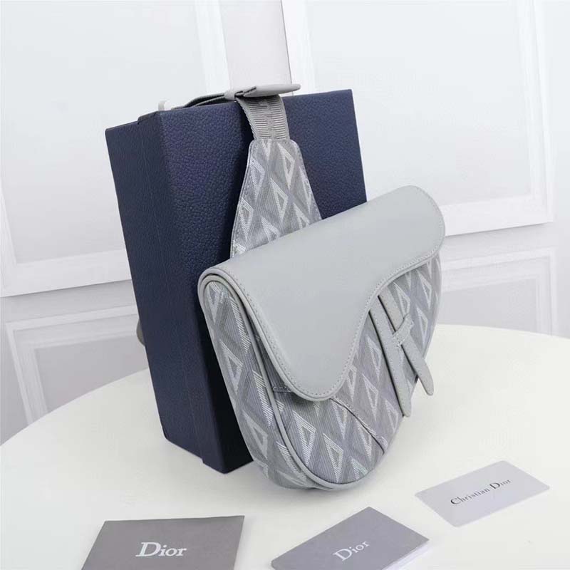 dior unisex cd mini saddle bag gray cd Di*m*nd canvas smooth calfskin