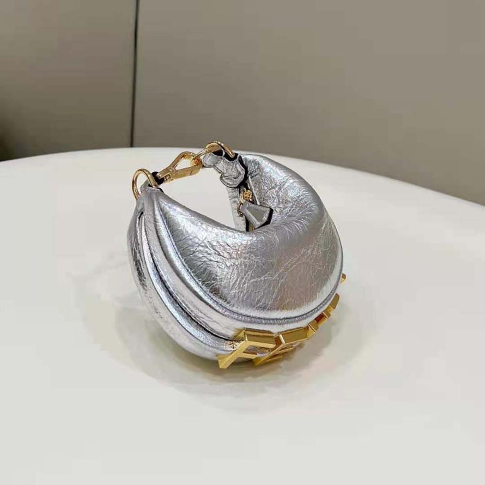 Fendi Women Nano Fendigraphy Silver Leather Charm