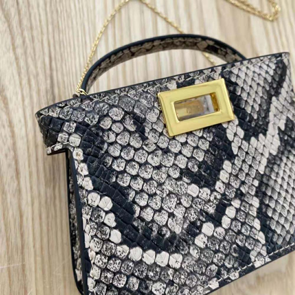 Fendi Women Nano Peekaboo Charm Brown Python Charm