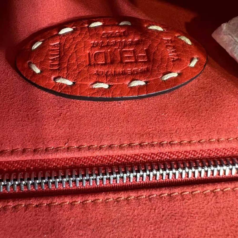Fendi Women Peekaboo Iconic Mini Full Grain Leather Bag-Red